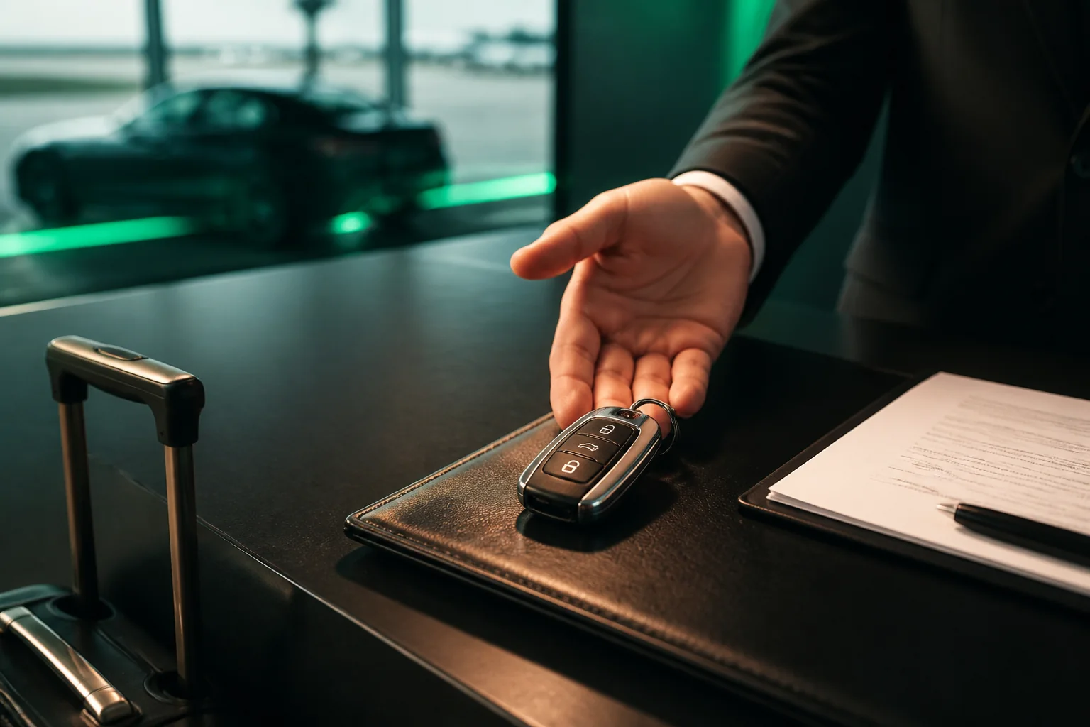 Előkészített autókulcs és bérleti dokumentumok az AutoRent irodában